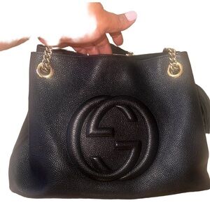 Gucci Soho Black Leather Shoulder Bag with Gold Chain